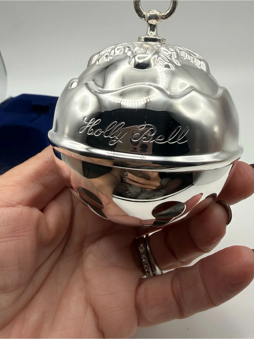 Reed & Barton 2001 Holly Bell Silverplate Christmas Ornament w/ Box Engraved